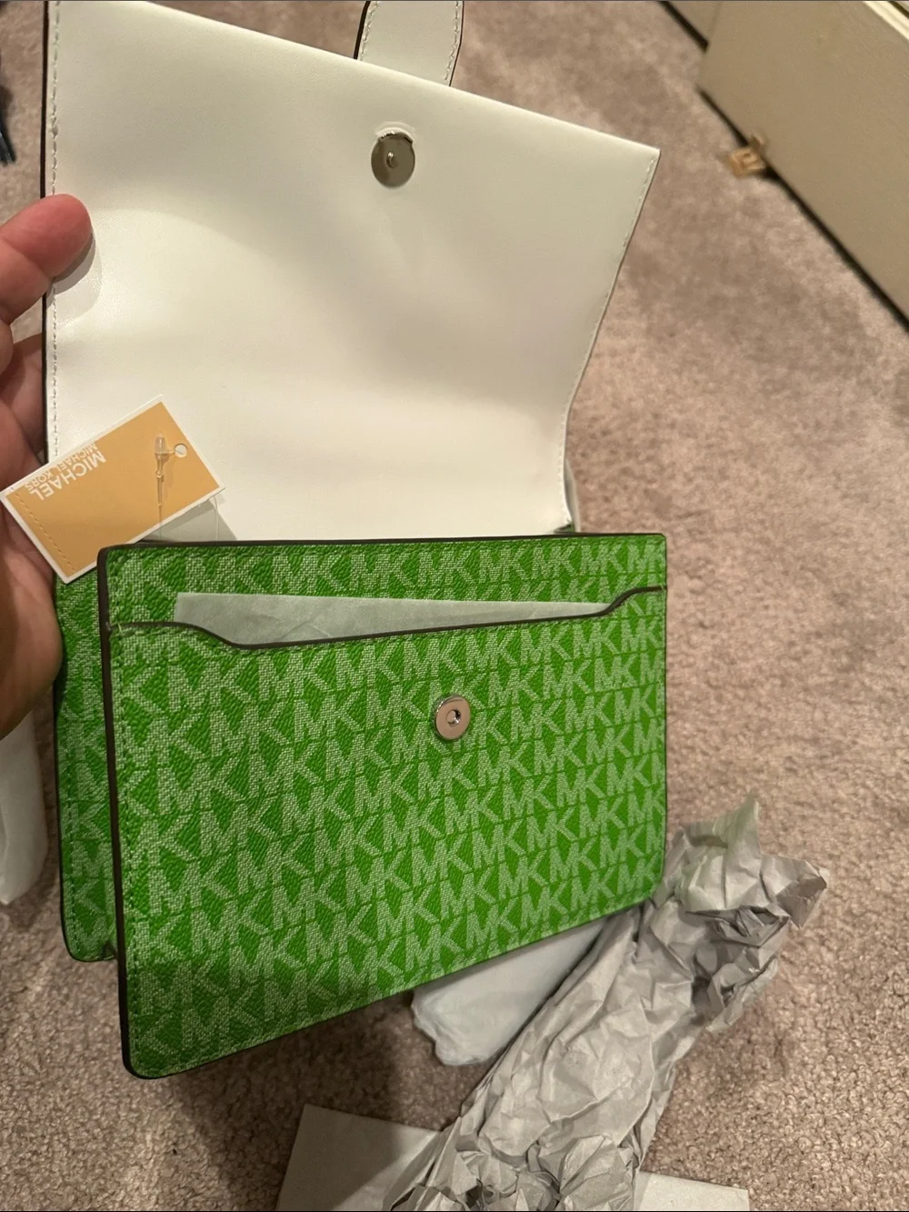 Michael Kors Green and White MK Signature Crossbody